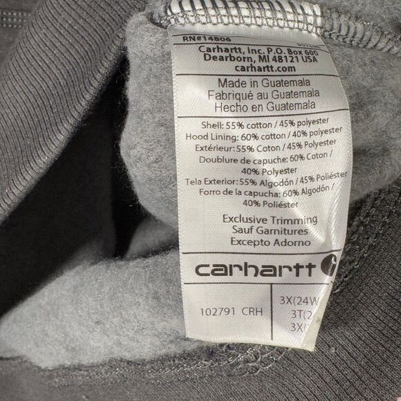 Carhartt Hoodie Womens 3X‎ 24 26 Gray Relaxed Fit Logo Sleeve Midweight Pullover - Picture 6 of 8
